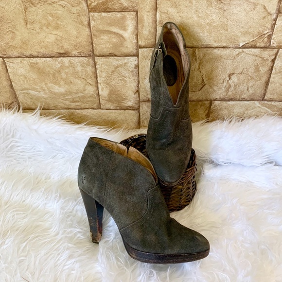 Frye Suede Harlow Campus Bootie Heels - Picture 3 of 8